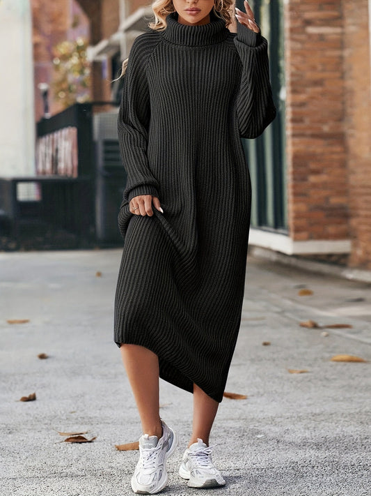 Robe pull longue femme en maille col roulé ample