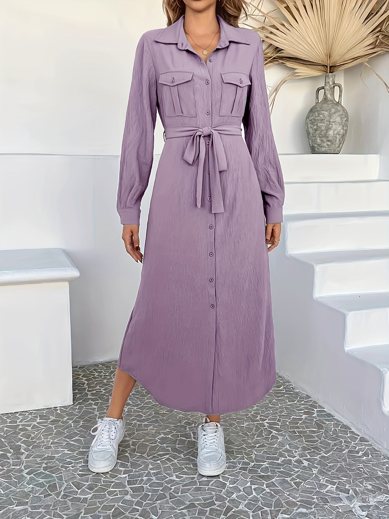 Robe chemise mi-longue femme coton léger