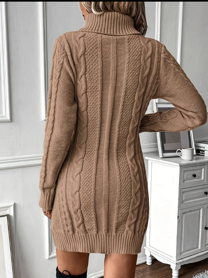 Robe pull hiver femme col roulé maille torsadée courte