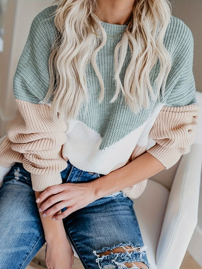 Pull chaud femme maille douce oversize tricolore