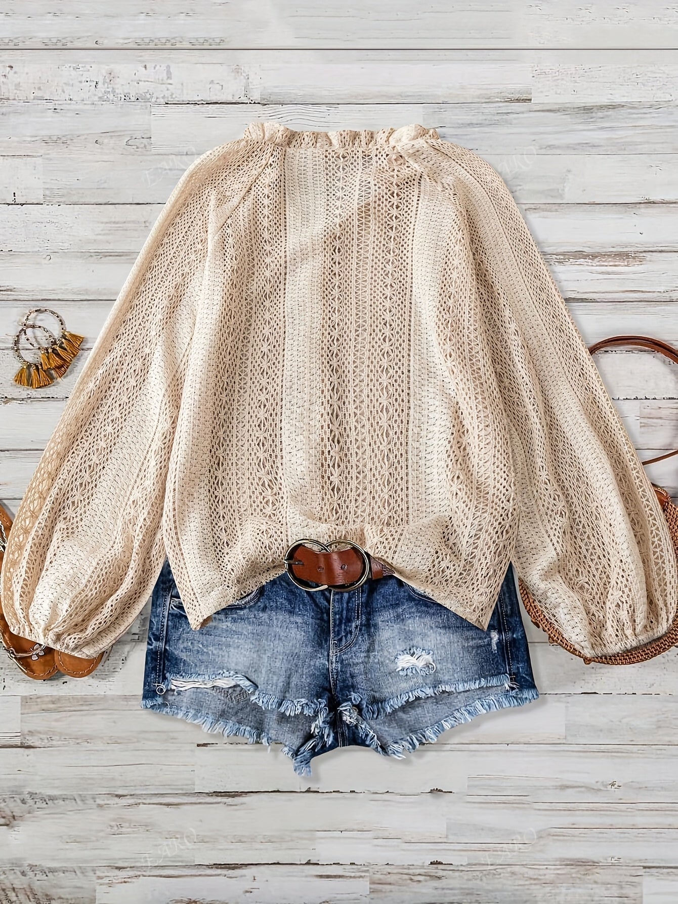 Blouse en maille ajourée femme manches longues boutonnée