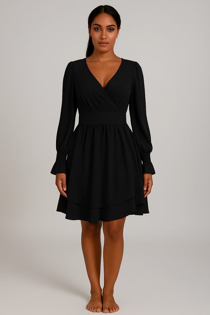 Robe portefeuille femme élégante manches longues fluide