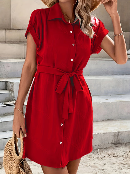 Robe chemise ceinturée femme