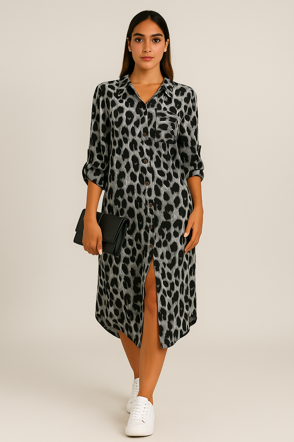 Robe chemise léopard femme mi-longue