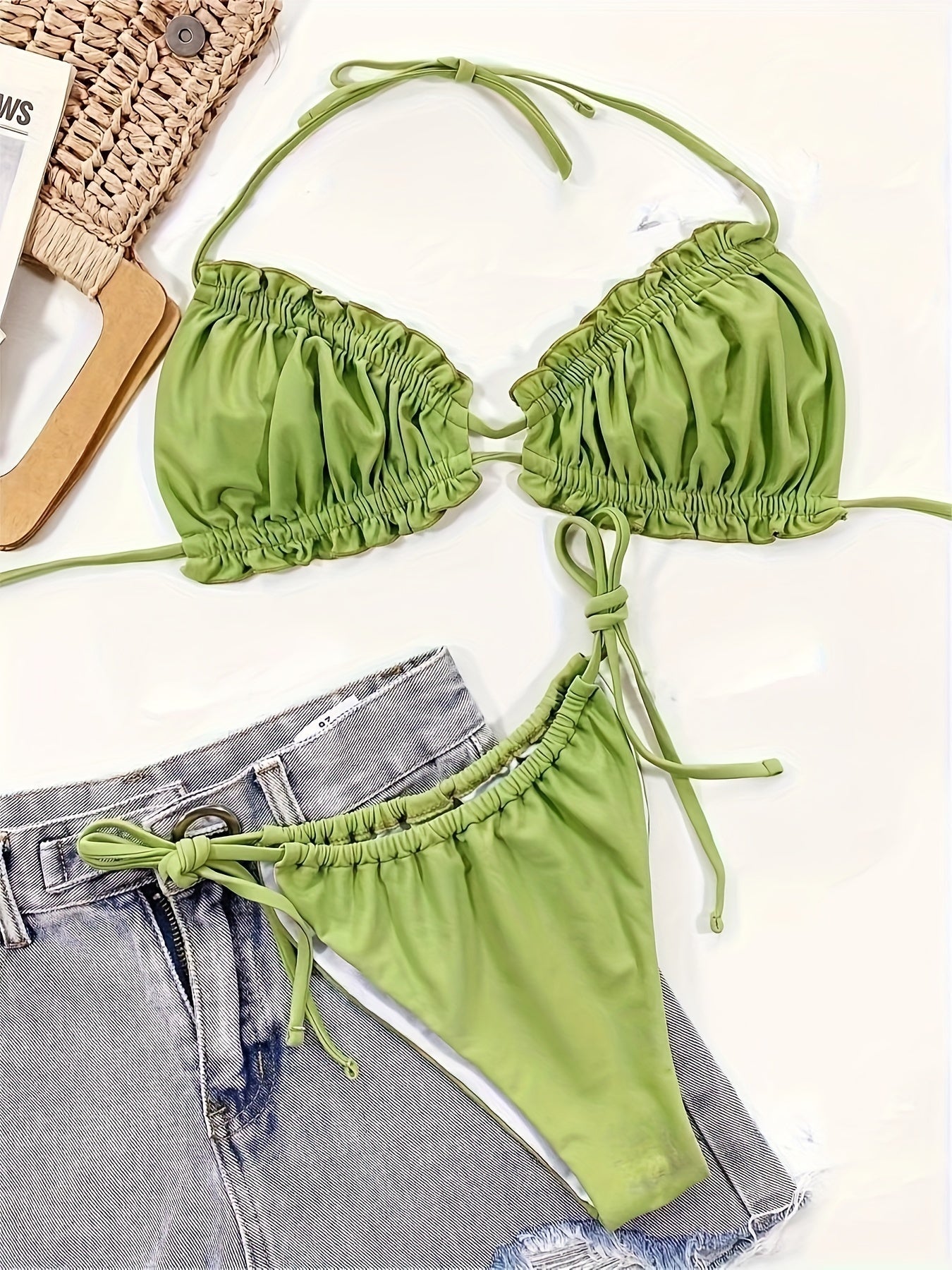 Maillot de bain 2 pièces triangle froncé à nouer