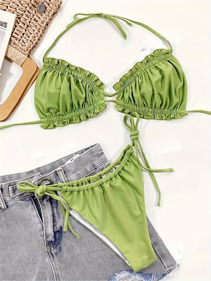 Maillot de bain 2 pièces triangle froncé à nouer