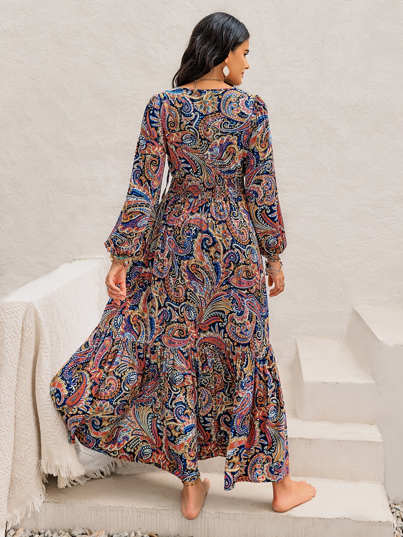 Robe bohème longue été femme à motifs paisley fluide