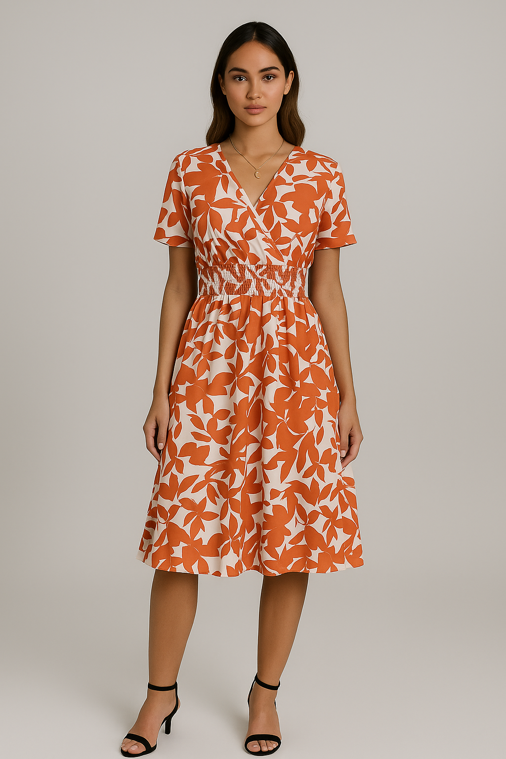 Robe portefeuille été femme imprimé feuillage manches courtes