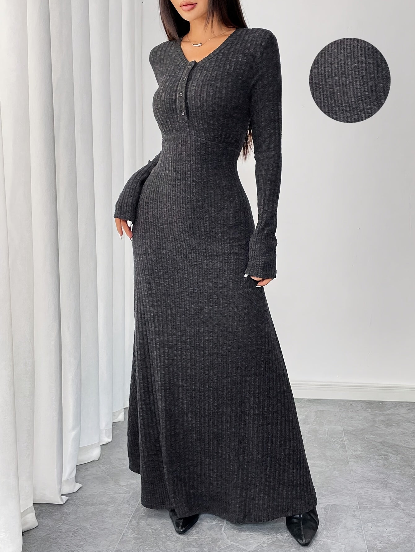Robe longue en maille côtelée hiver femme près du corps