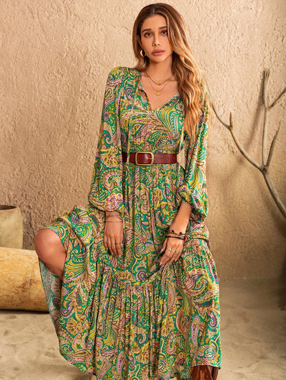 Robe bohème longue été femme à motifs paisley fluide
