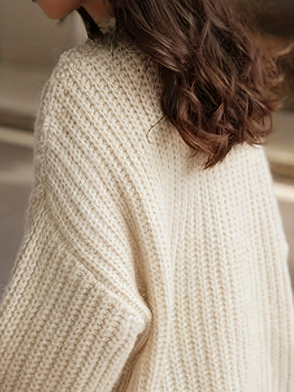 Pull chaud femme torsadé oversize – col rond et grosse maille hiver