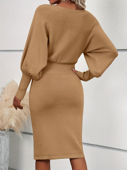 Robe pull femme manches chauve-souris coupe ajustée