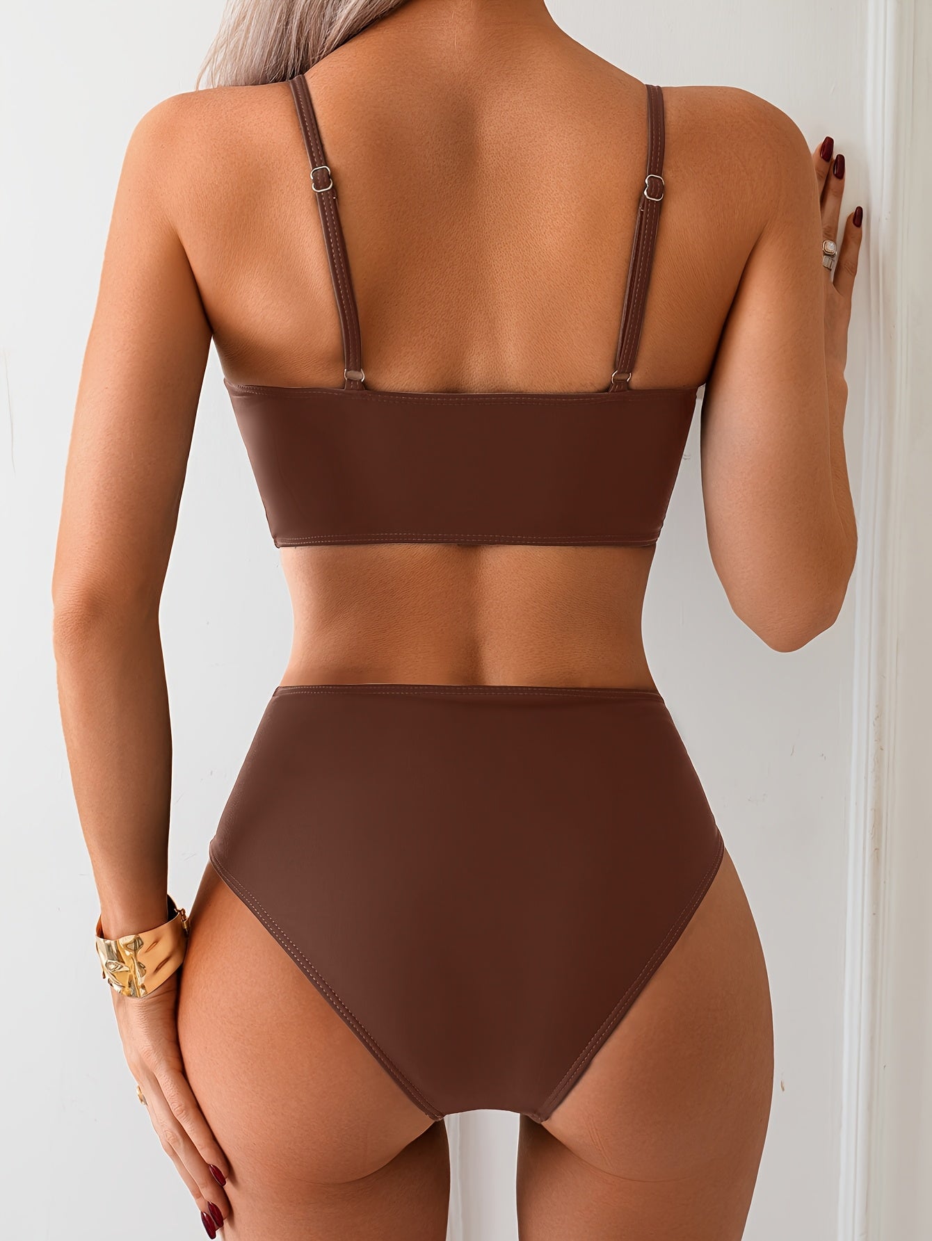 Maillot de bain 2 pièces taille haute avec boucle effet sculptant