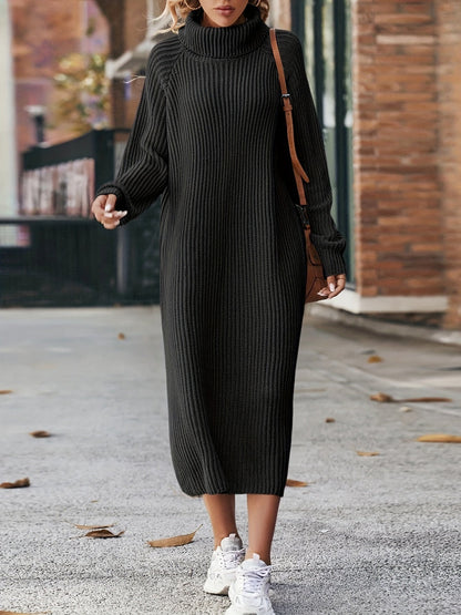 Robe pull longue femme en maille col roulé ample