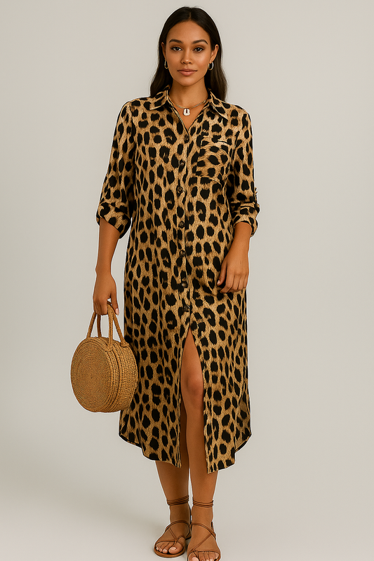 Robe chemise léopard femme mi-longue