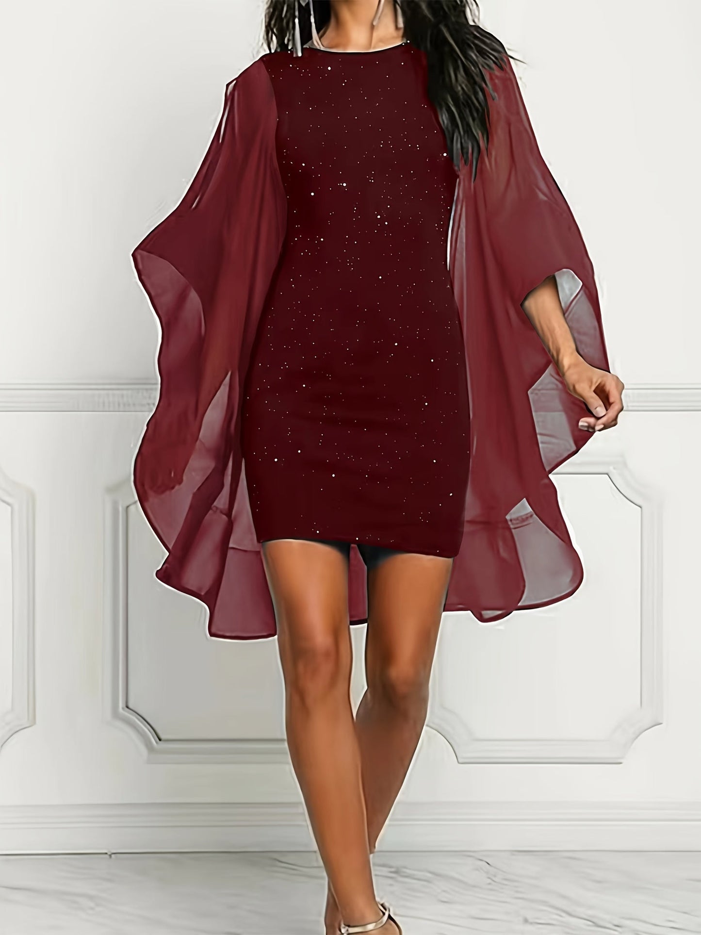 Robe de soirée cape scintillante femme
