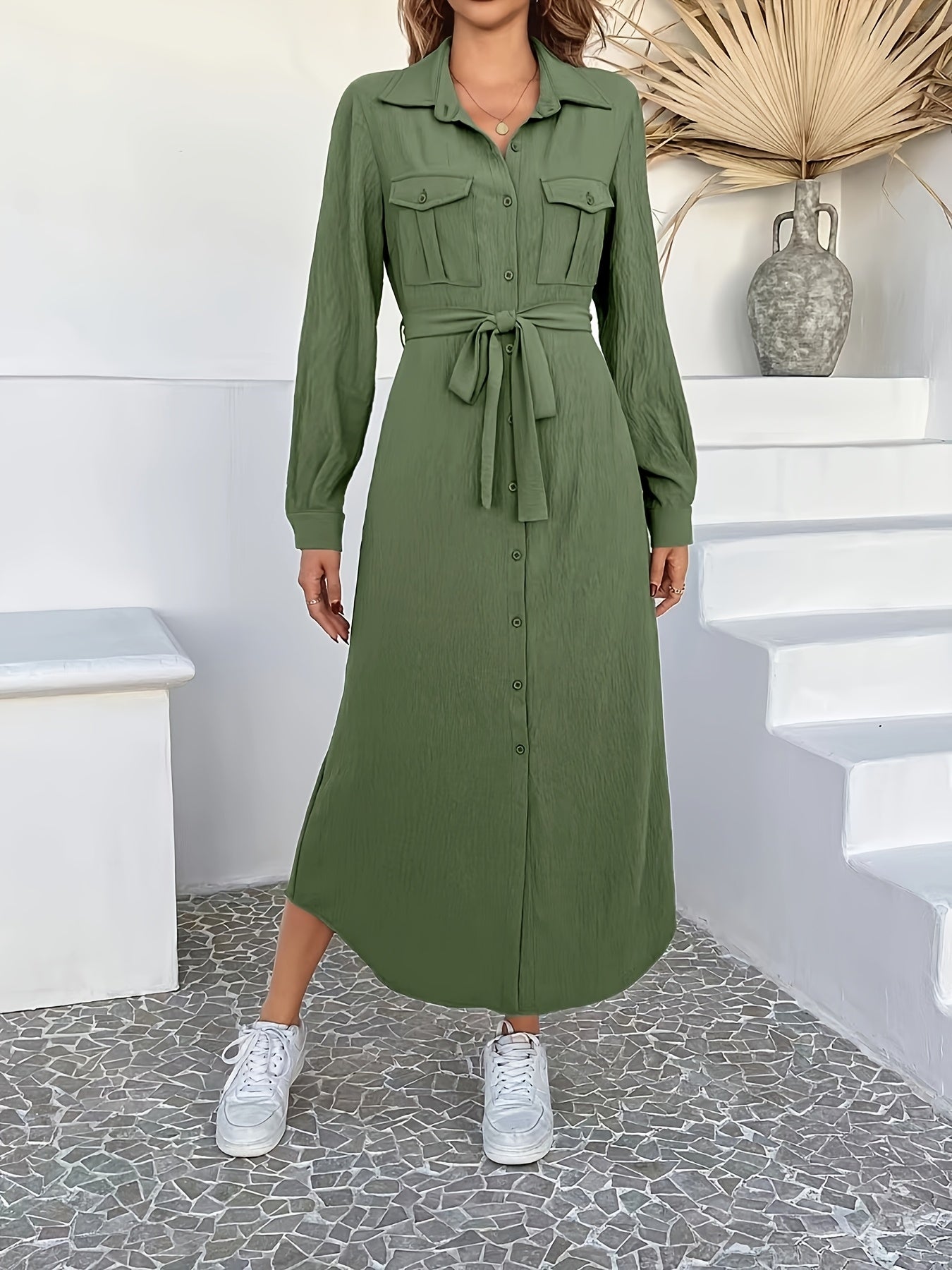 Robe chemise mi-longue femme coton léger
