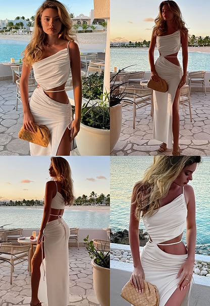 Robe longue fendue femme découpes élégantes