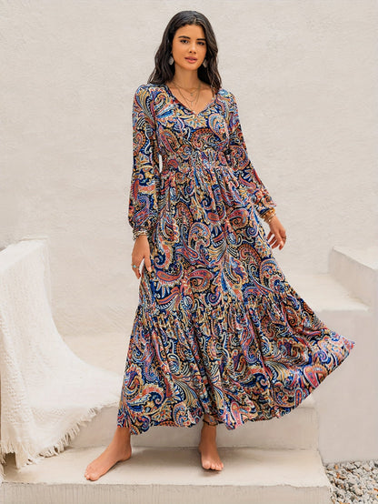 Robe bohème longue été femme à motifs paisley fluide