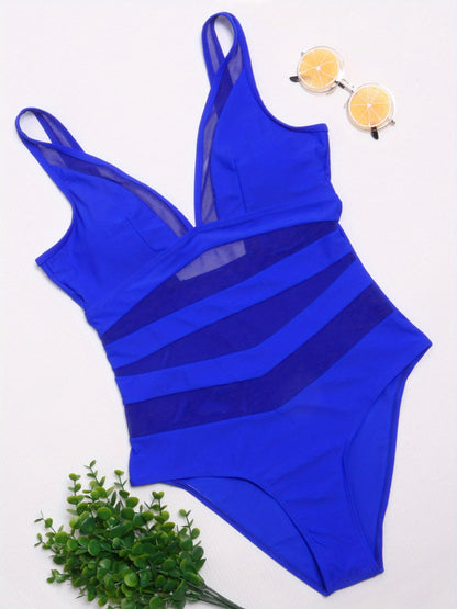 Maillot de bain 1 pièce sculptant femme – décolleté croisé & détails en tulle