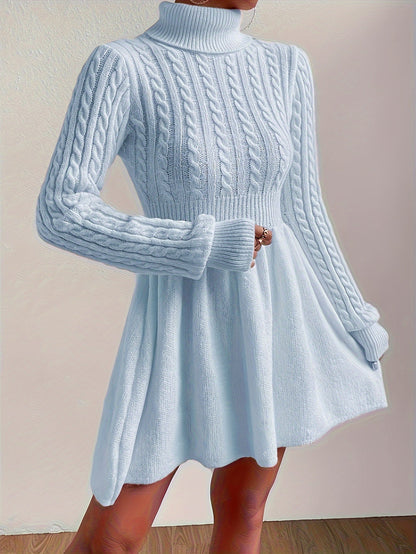 Robe pull hiver femme col roulé maille torsadée