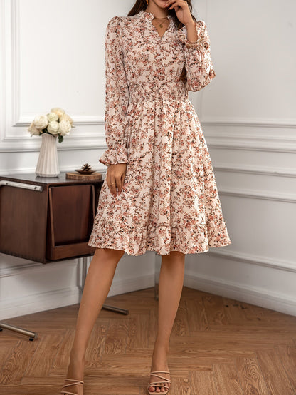 Robe mi-longue florale manches longues femme