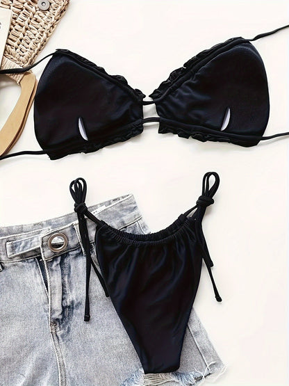 Maillot de bain 2 pièces triangle froncé à nouer