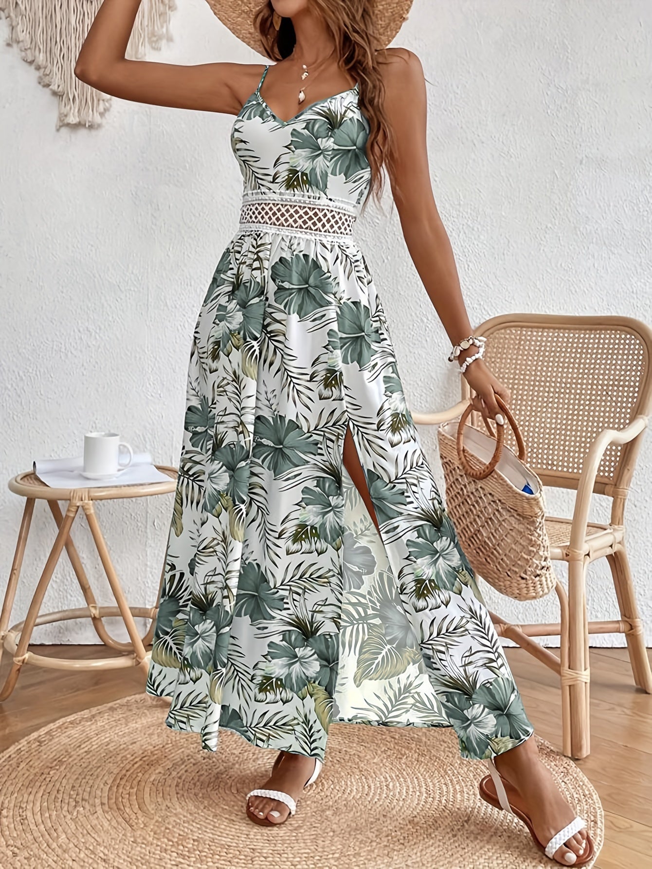 Robe longue imprimé tropical multicolore