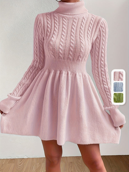Robe pull hiver femme col roulé maille torsadée