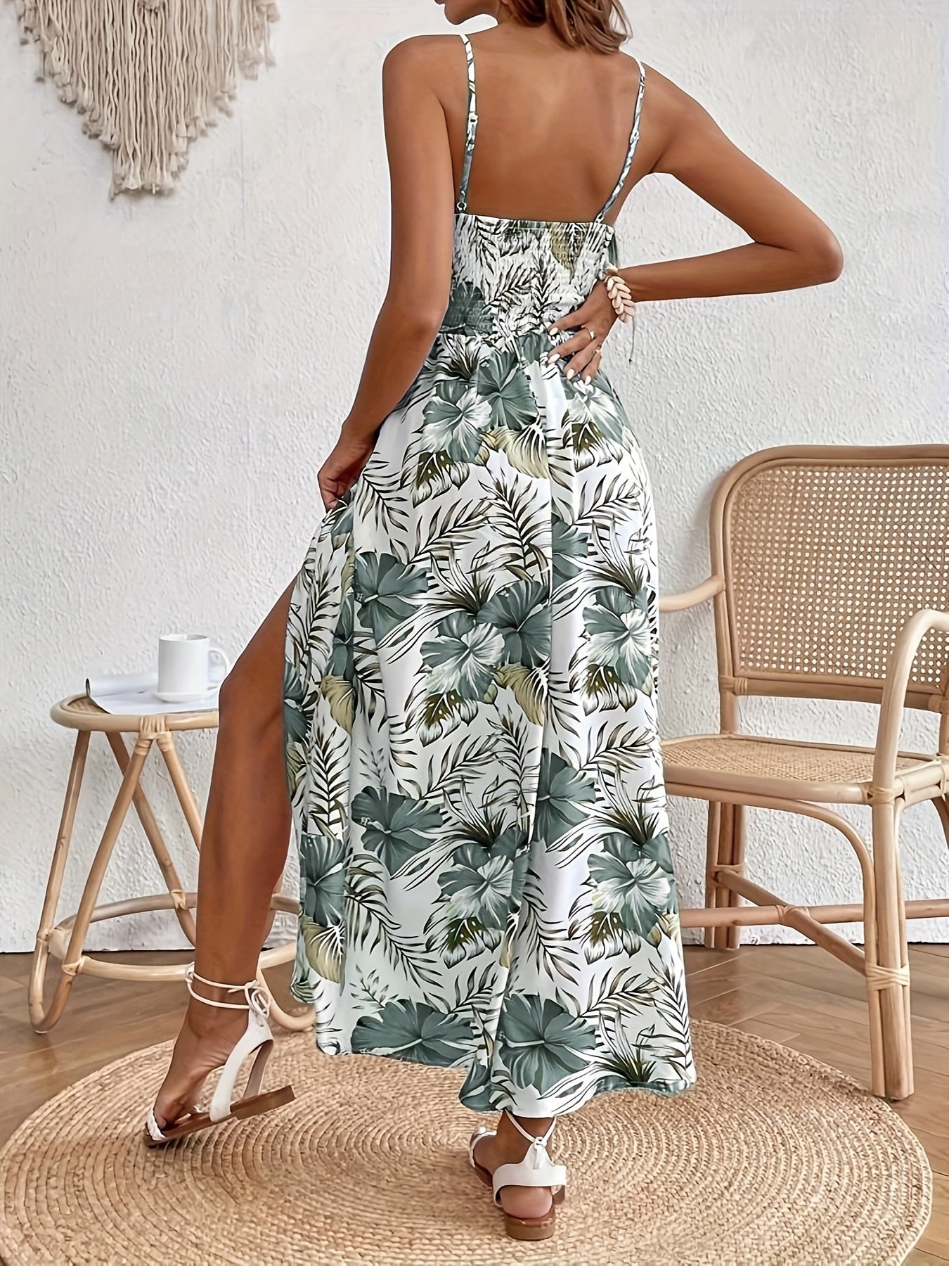 Robe longue imprimé tropical multicolore