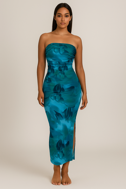 Robe midi bustier imprimé fluide femme