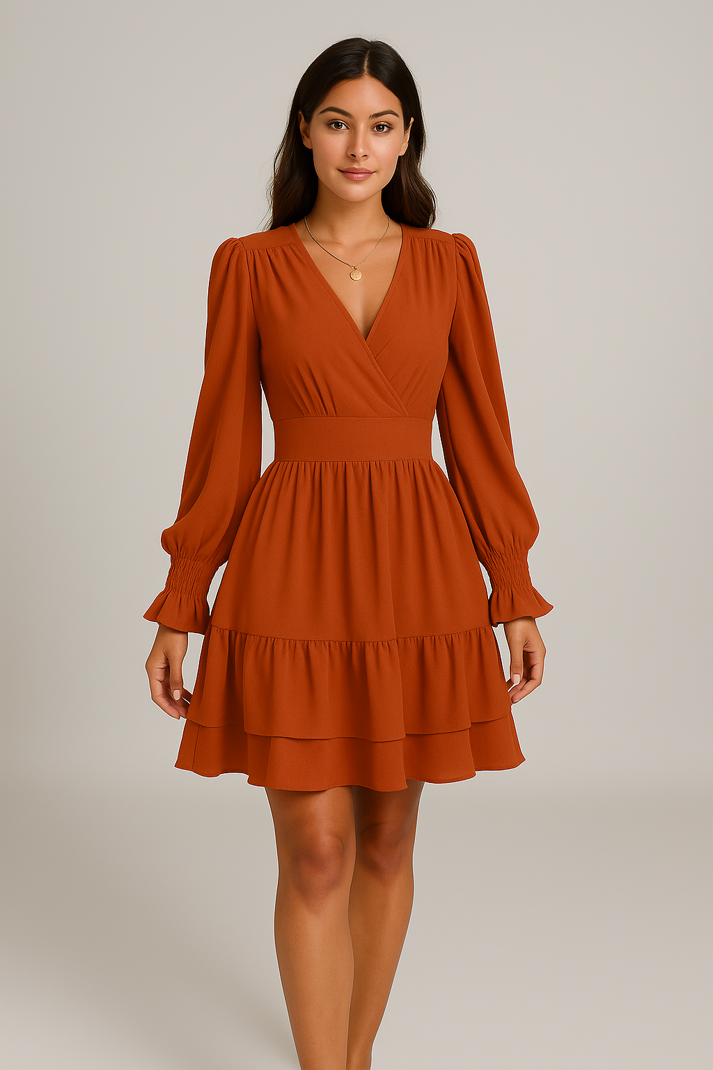 Robe portefeuille femme élégante manches longues fluide