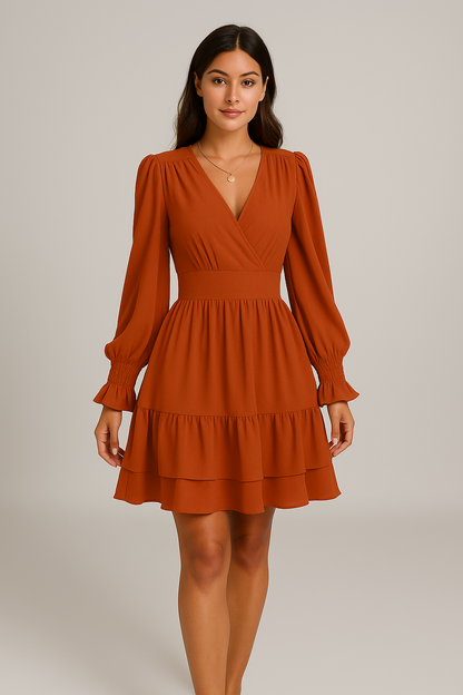 Robe portefeuille femme élégante manches longues fluide