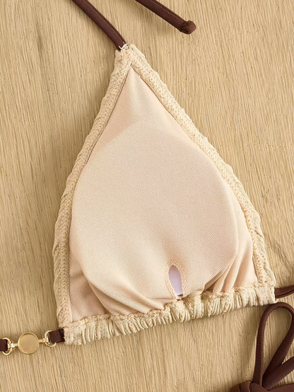 Maillot de bain 2 pièces triangle texturé à nouer perle