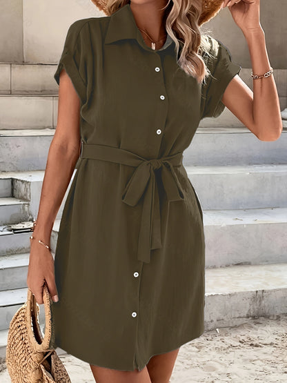 Robe chemise ceinturée femme