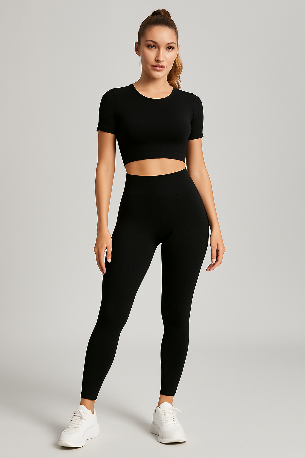 Ensemble legging push up femme avec top manches courtes sans couture