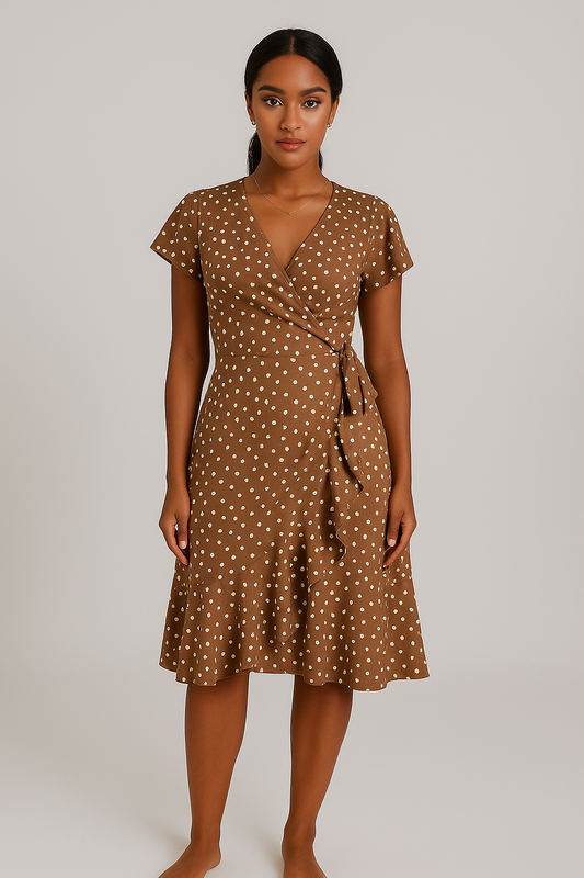 Robe portefeuille fluide à pois manches courtes femme