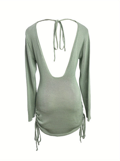 Robe pull côtelée femme à fronces