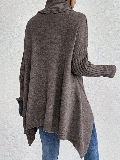 Pull chaud femme col roulé oversize – coupe asymétrique hiver cocooning