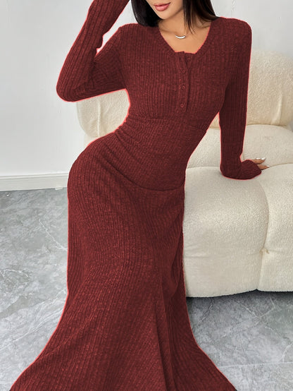 Robe longue en maille côtelée hiver femme près du corps