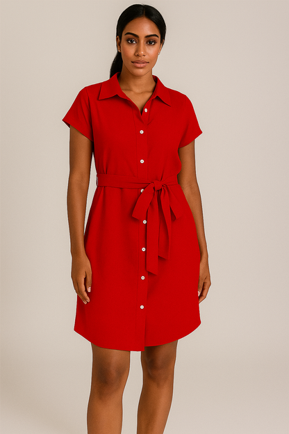 Robe chemise ceinturée femme