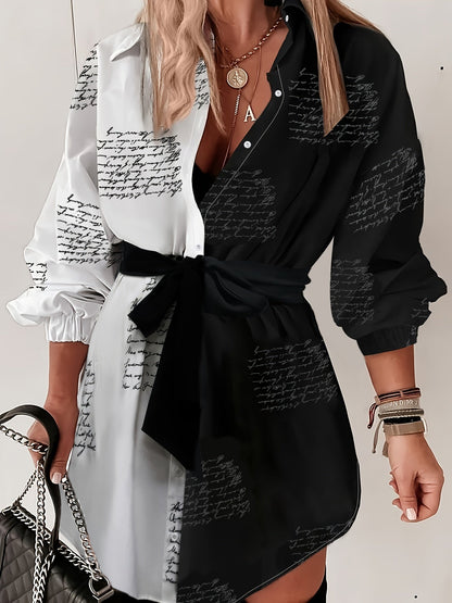 Robe chemise imprimé bicolore femme
