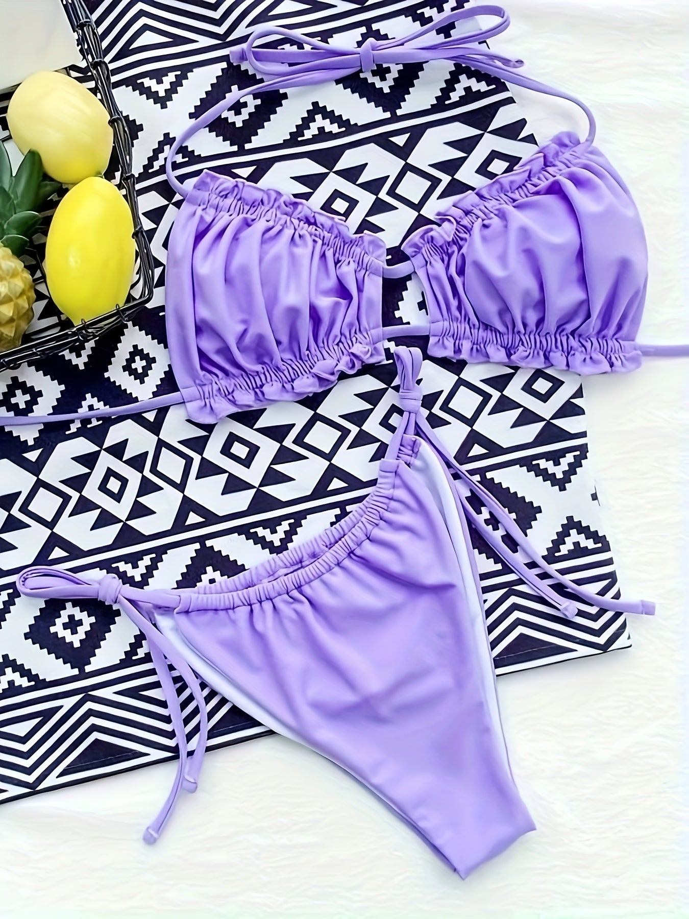 Maillot de bain 2 pièces triangle froncé à nouer