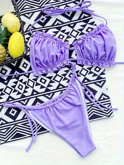 Maillot de bain 2 pièces triangle froncé à nouer