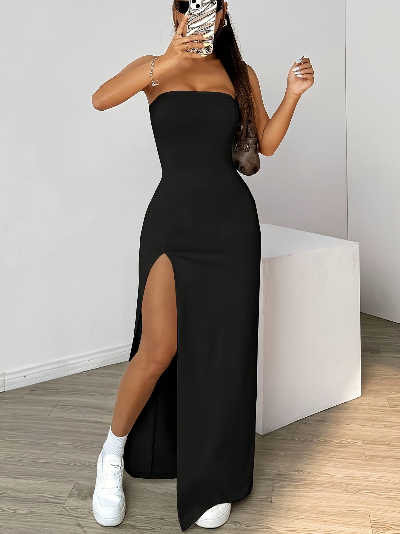 Robe bustier fendue longue femme