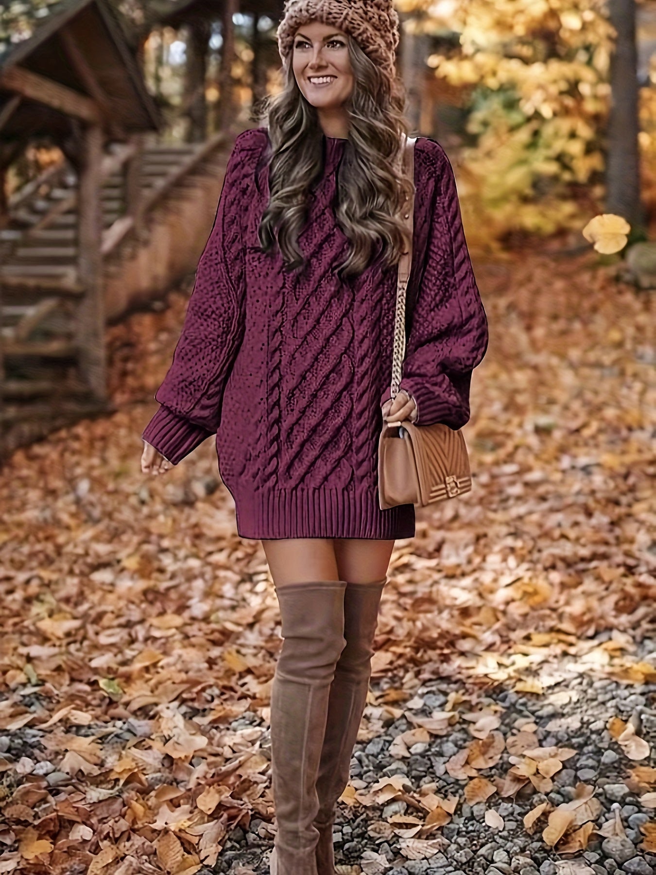 Robe pull grosse maille torsadée oversize femme