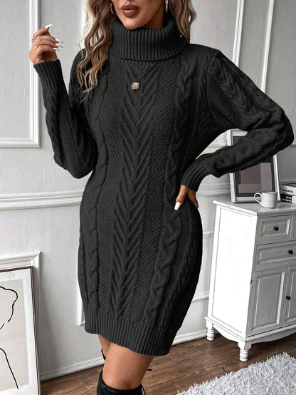 Robe pull hiver femme col roulé maille torsadée courte