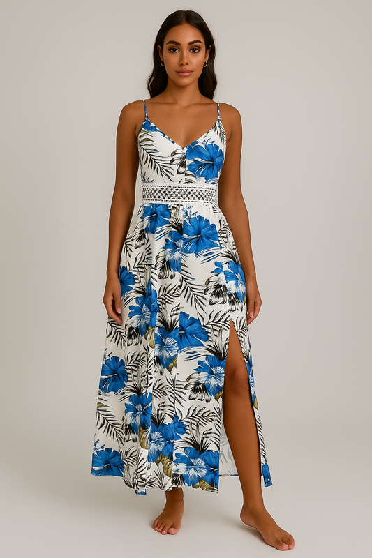 Robe longue imprimé tropical multicolore