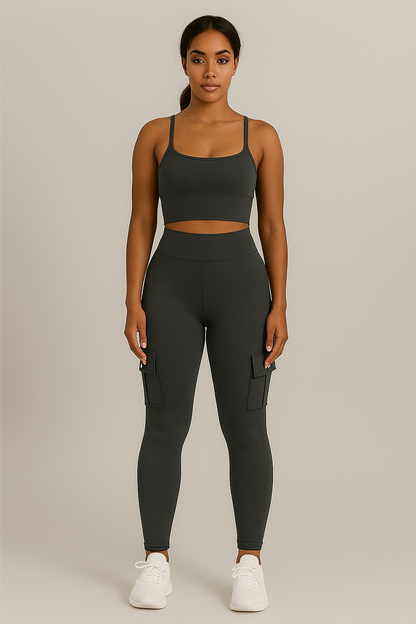 Leggings push up cargo femme taille haute avec poches