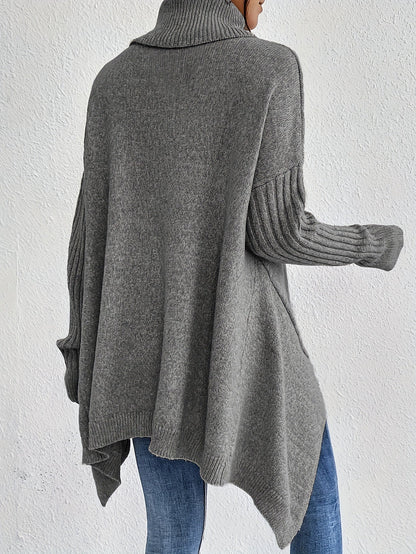 Pull chaud femme col roulé oversize – coupe asymétrique hiver cocooning
